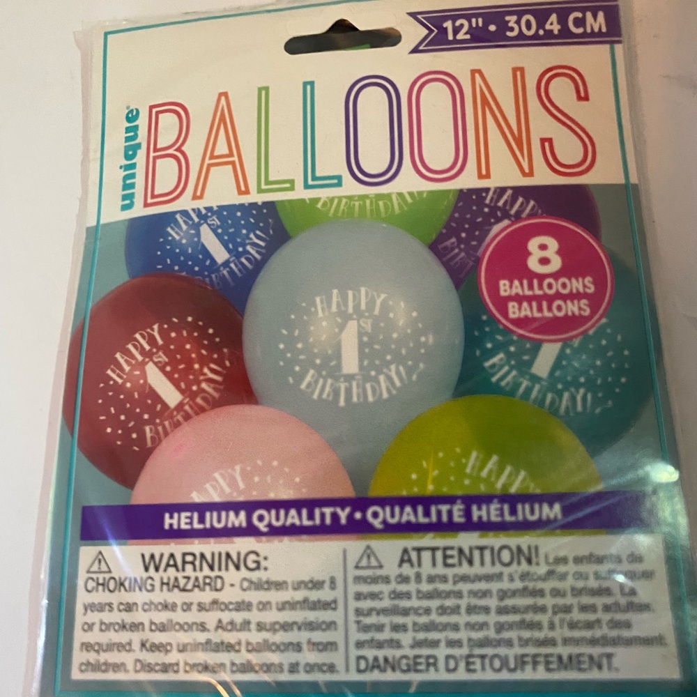 Nique 'Happy 1' Birthday Latex Balloons - Assorted Bright Colors (8 Pack)